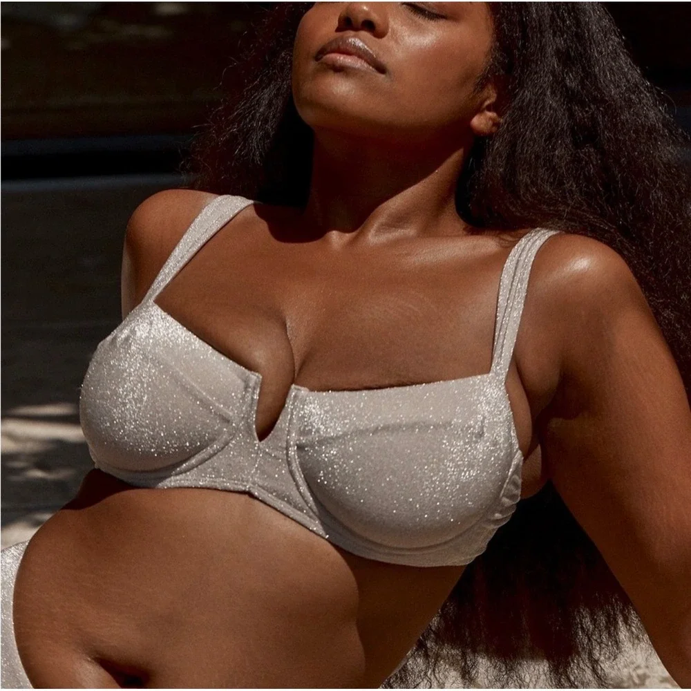 NWT Monday Swimwear Womens Pearl Shimmer Clovelly Underwire Bikini Top Size L